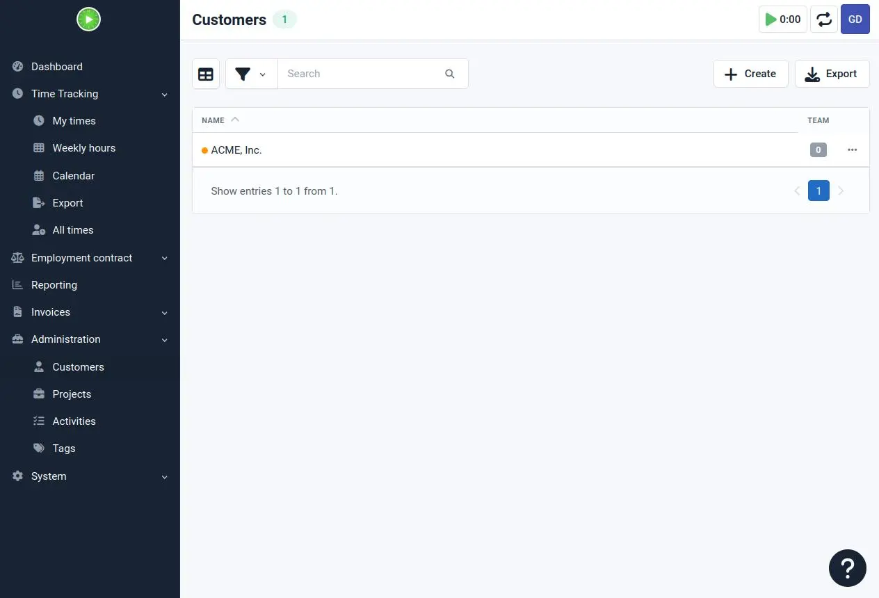 Kimai customer management